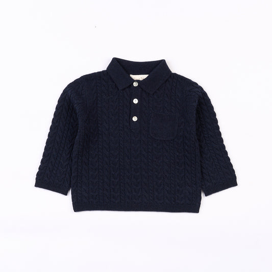 Ernest cable-knit polo - Navy